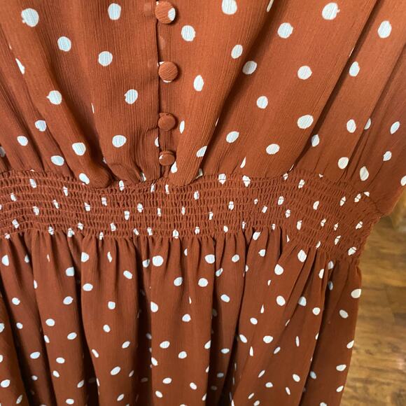 Madewell Smocked Waist Mini Dress in Inkspot Dots Orange Womens Size Medium - Picture 7 of 9